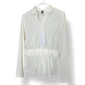 NWT European Culture White Blouse Peplum Ruffle Long Sleeve Button Up Sz S